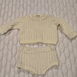 Soft Cream Knit Baby Sweater and Diaper Cover Set